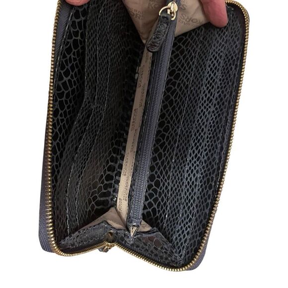 Michael Kors Navy Snakeskin Gold Studded Zip Around Wallet - Picture 5 of 5